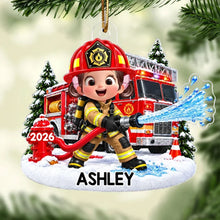 Load image into Gallery viewer, Personalized Acrylic Firefighter Ornament for Kids Christmas Gift
