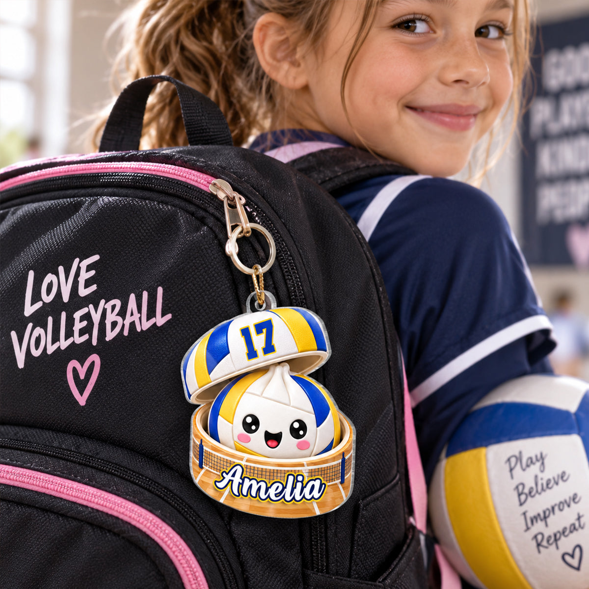 Personalized Volleyball Dumpling Acrylic Ornament Gift for Kids