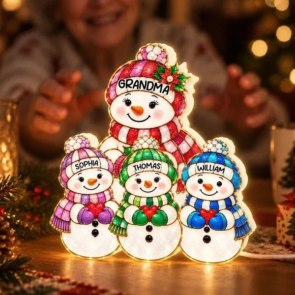 Personalized Snowman Family Acrylic Light Box for Grandma Christmas Gift