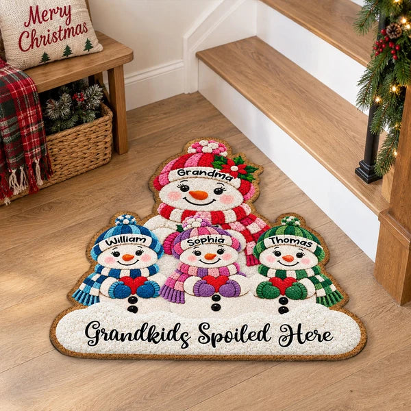Personalized Snowman Shaped Doormat Gift for Grandma Christmas Decor