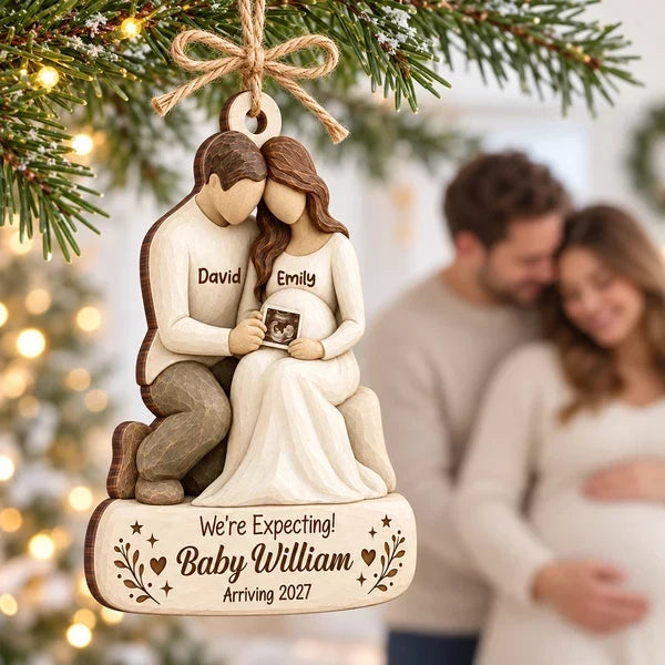Personalized Wooden Ornament for Mom-to-Be | Expecting Couple Keepsake