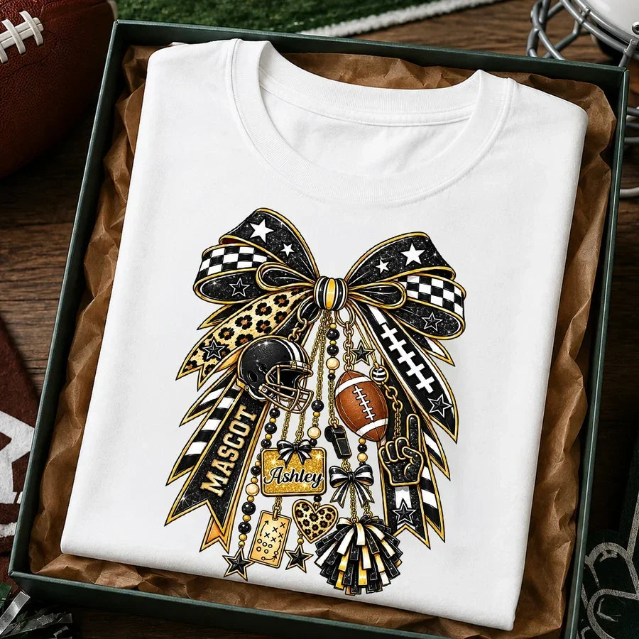 Personalized Classic Tee with Football Charm Bow Gift for Sports Fans