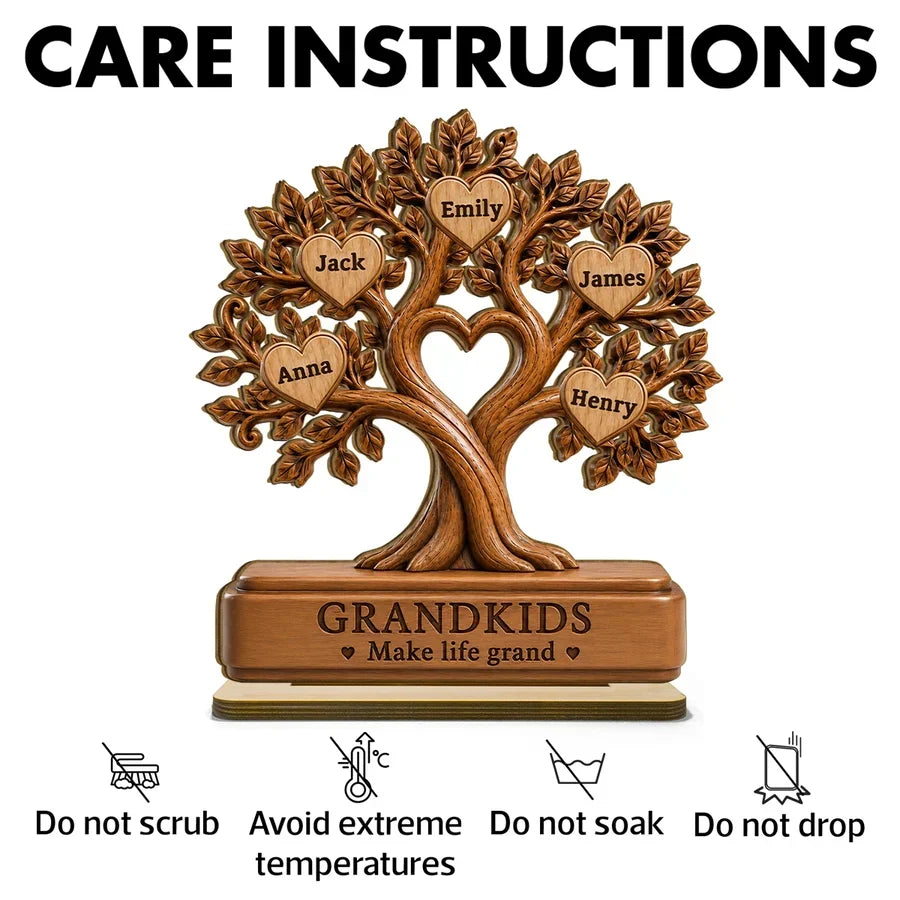 Personalized 2-Layer Wooden Family Tree Plaque Gift for Grandparents