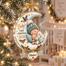 Load image into Gallery viewer, Personalized Acrylic Ornament Sleeping Baby Moon Gift for New Parents
