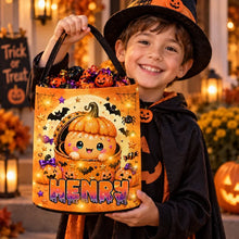 Load image into Gallery viewer, Personalized LED Light Up Pumpkin Treat Basket for Kids Halloween
