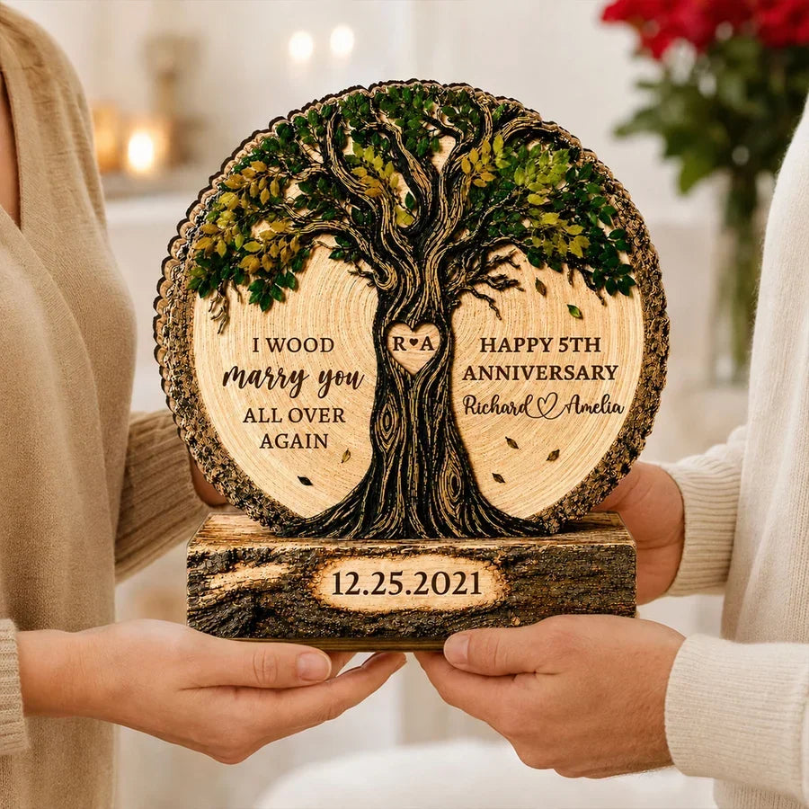 Personalized 2-Layer Wooden Plaque Custom Couple Tree Gift for Anniversary