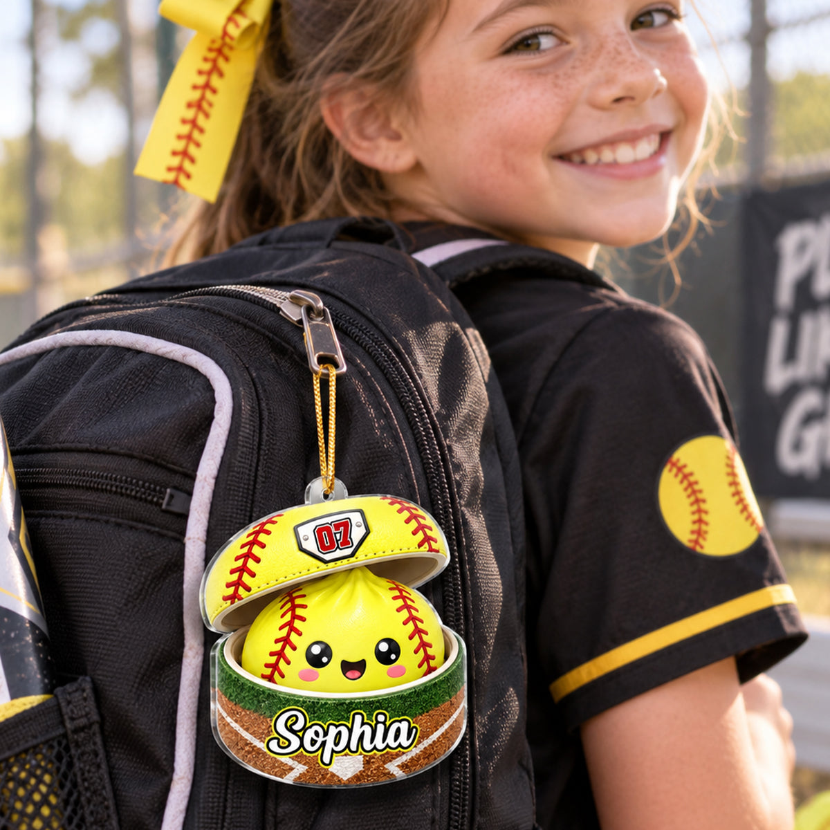 Personalized Softball Acrylic Ornament Cute Yellow Gift for Daughter and Son