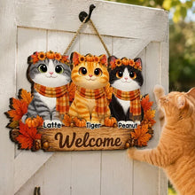 Load image into Gallery viewer, Personalized Wooden Cat Sign Cozy Autumn Decor Gift for Cat Owners
