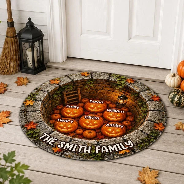 Personalized Halloween Shaped Doormat with Glowing Pumpkin Family Gift for Families
