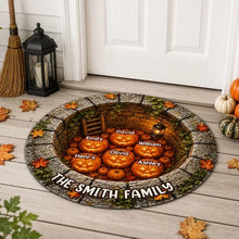 Load image into Gallery viewer, Personalized Halloween Shaped Doormat with Glowing Pumpkin Family Gift for Families
