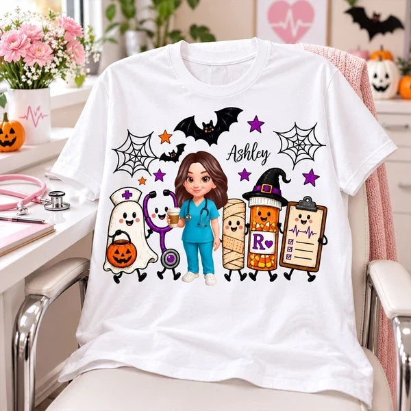 Personalized Halloween Tee Nurse Holding Coffee Gift for Nurse