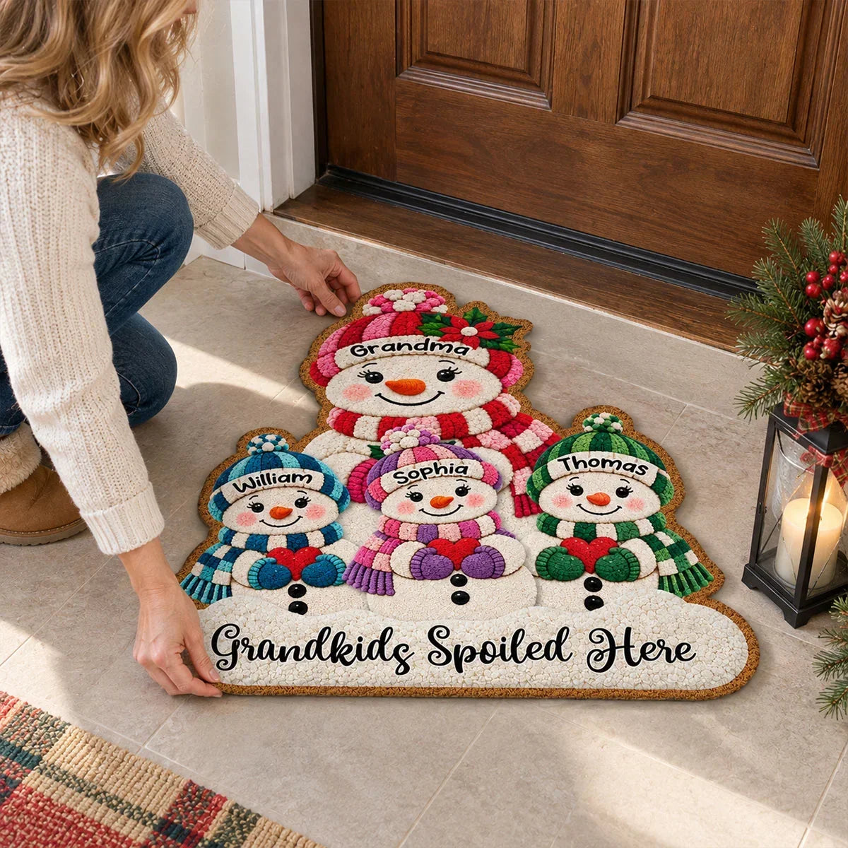 Personalized Snowman Shaped Doormat Gift for Grandma Christmas Decor