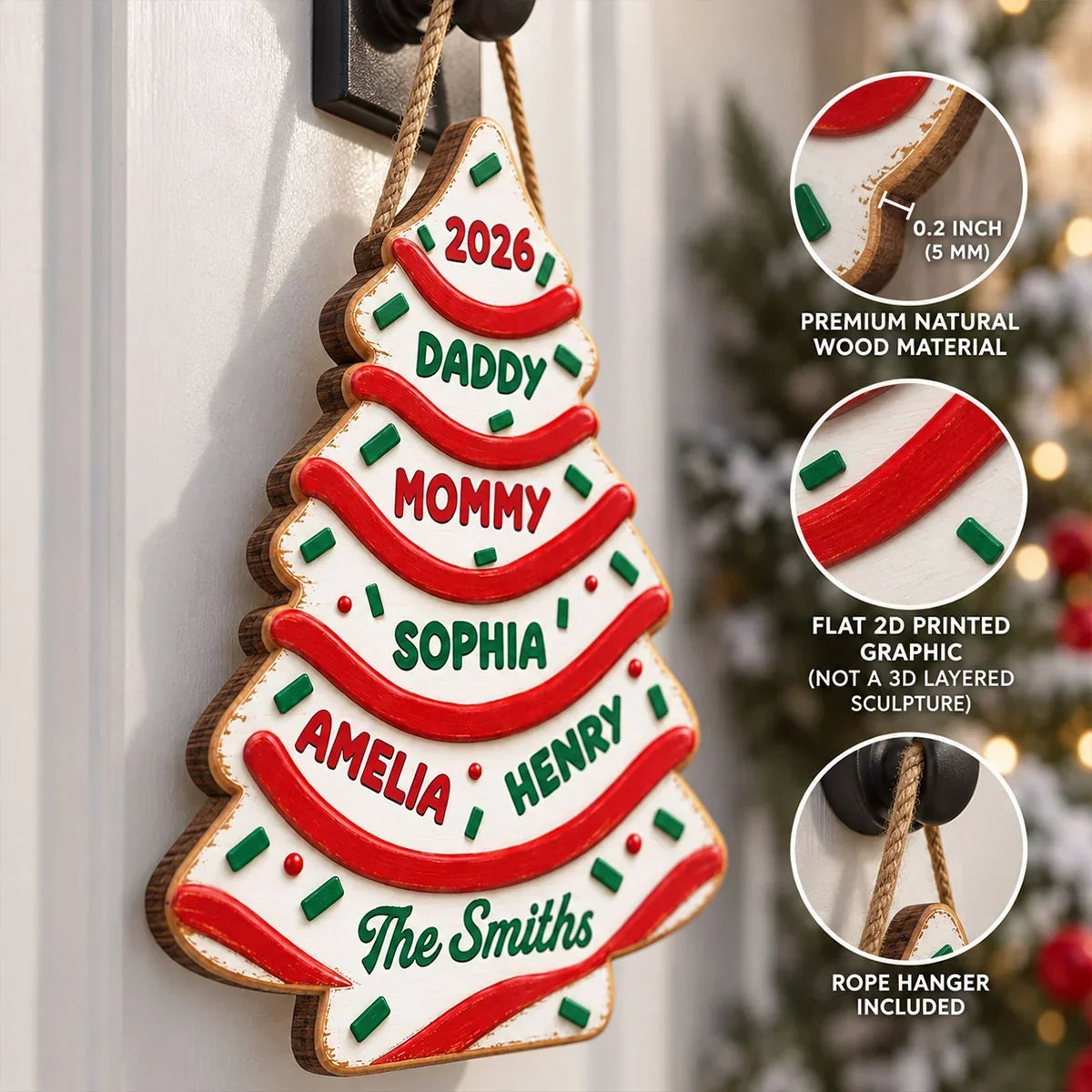 Personalized Wooden Christmas Tree Sign Custom Family Decor Gift