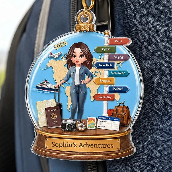 Personalized Acrylic Travel Ornament with World Map Gift for Mom