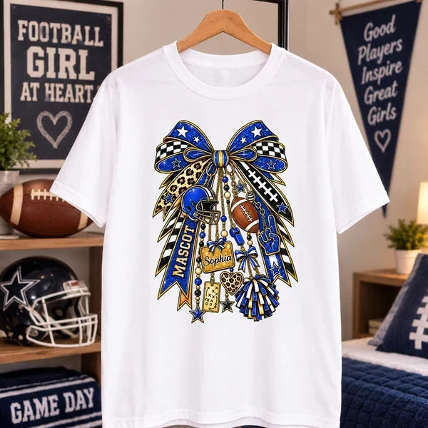 Personalized Classic Tee with Football Charm Bow Gift for Sports Fans