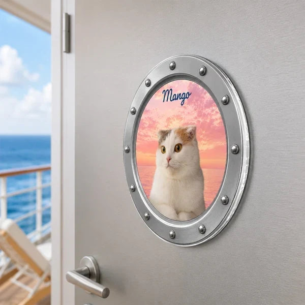 Personalized Acrylic Dog Magnet Peeking Through Porthole Gift for Pet Owners
