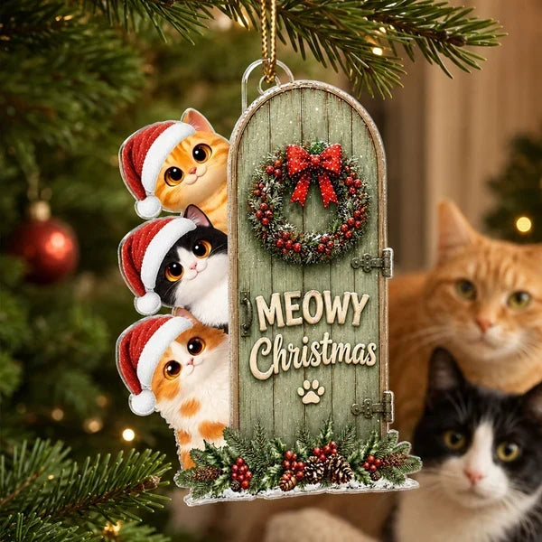 Personalized Meowy Christmas Acrylic Ornament for Cat Lovers