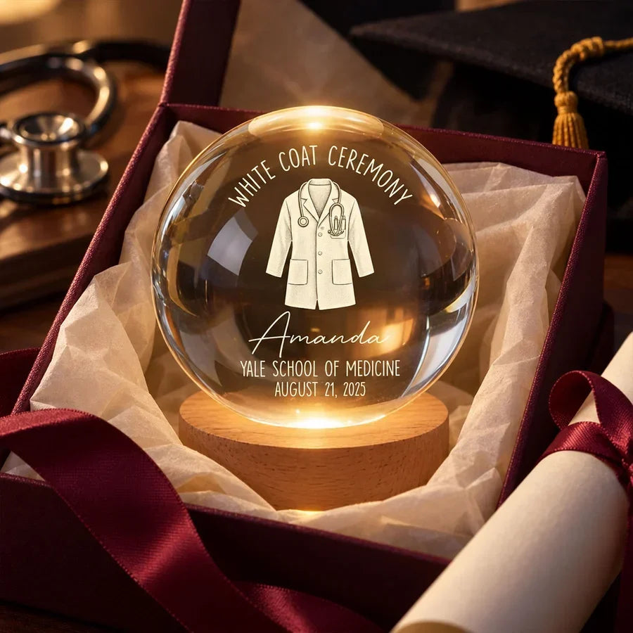 Personalized Globe Lamp with White Coat Illustration Gift for Future Doctor
