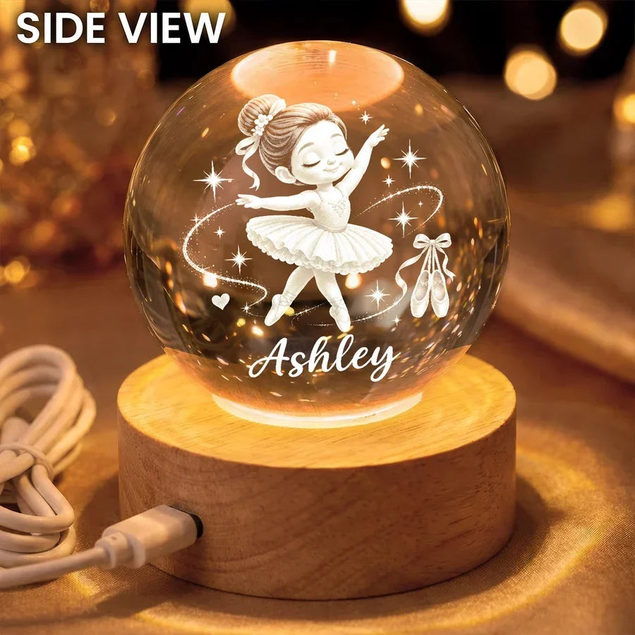 Personalized Ballerina Globe Lamp Custom Name Gift for Daughter