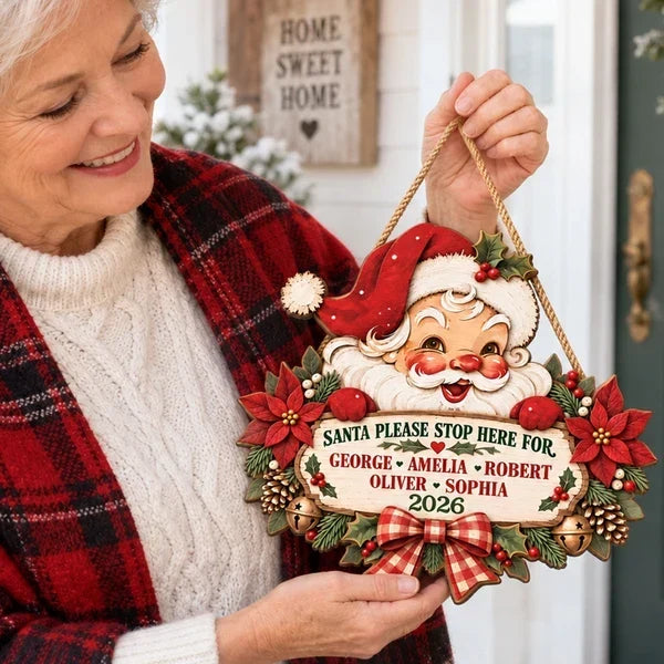 Personalized Vintage Santa Wooden Sign Family Message Christmas Gift