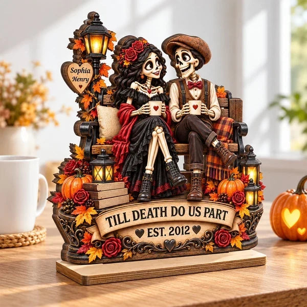 Personalized Halloween Wooden Plaque Skeleton Couple Gift