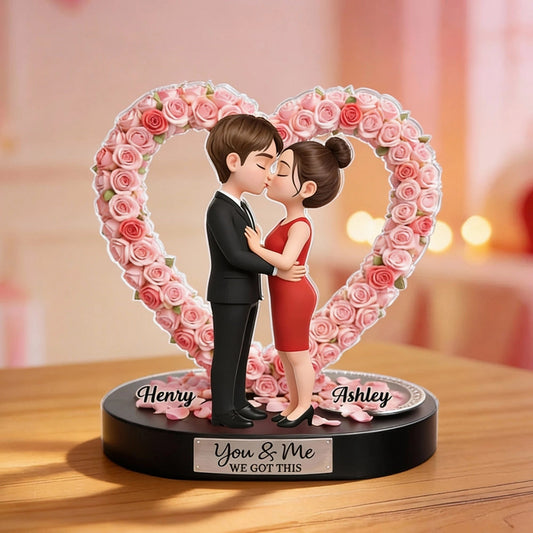 Personalized Couple Figurine Romantic Gift Heart-Shaped Base - Anniversary Present Plaque MagicInPrints