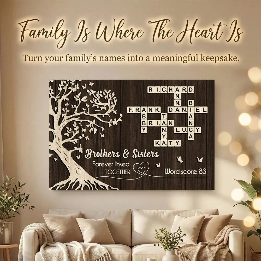 Personalized Wooden Wall Art for Family - Custom Name Crossword Design Poster or Canvas MagicInPrints