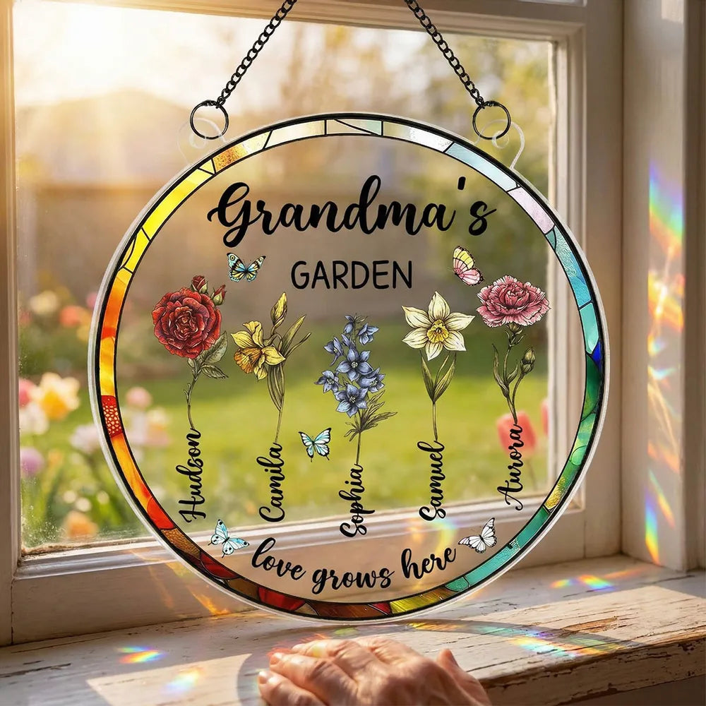 Personalized Stained Glass Window Hanging for Grandma - Family Garden Decoration Ornament MagicInPrints