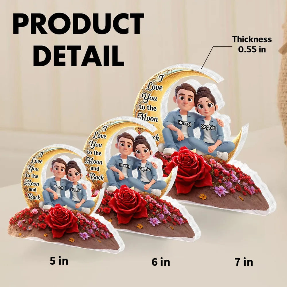 Personalized Couple Figurine with Moon and Rose - Romantic Gift for Loved Ones Plaque MagicInPrints