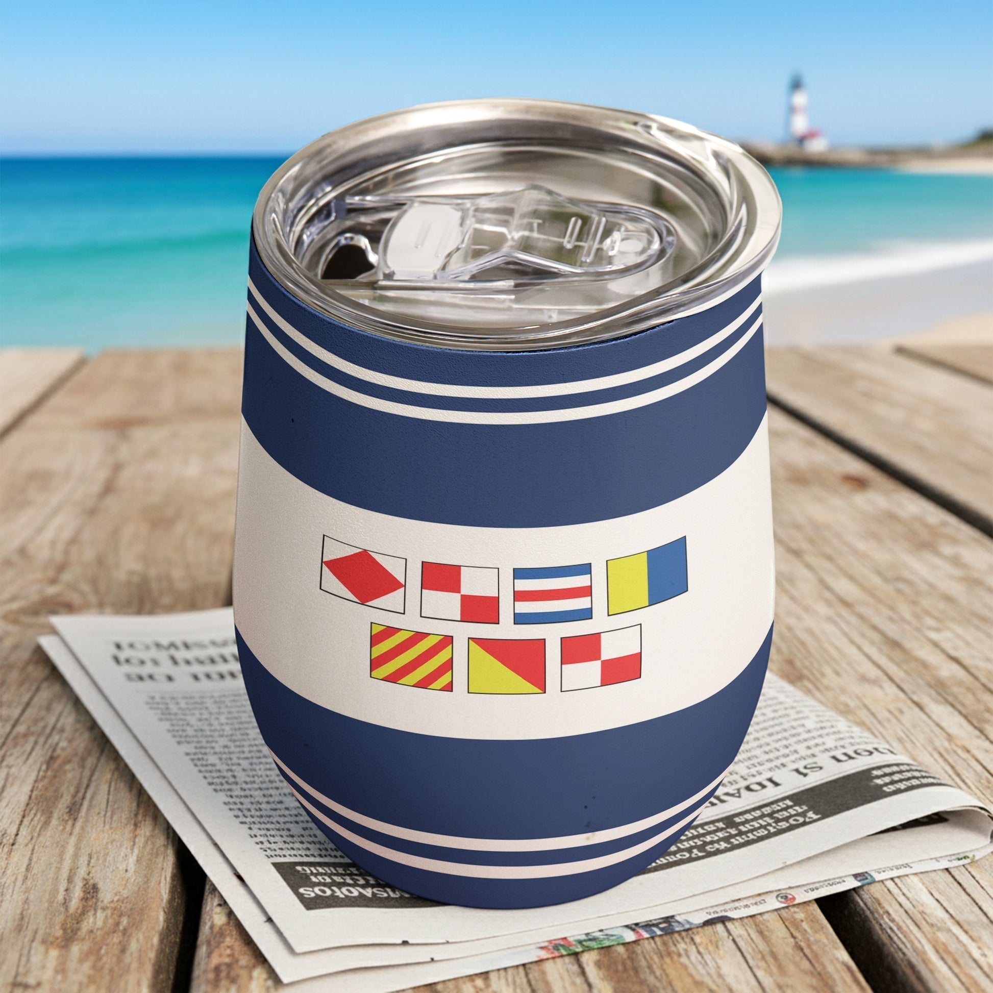 Custom Nautical Wine Tumbler for Beach Lovers - Insulated Travel Mug Cup MagicInPrints