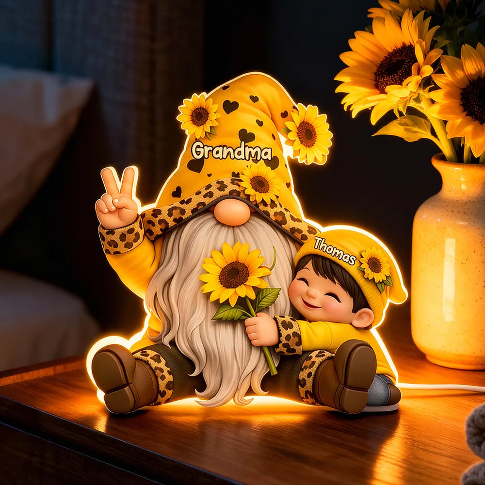 Personalized Gnome Family Figurine for Grandma with Sunflowers - Gift for Grandparents Plaque MagicInPrints