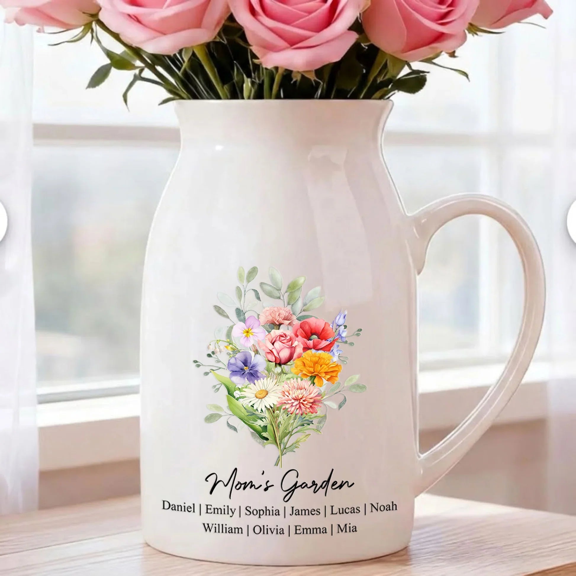 Personalized Ceramic Flower Vase for Mom - Custom Family Names Gift Vase MagicInPrints