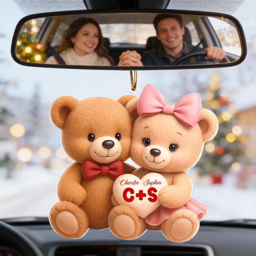 Personalized Teddy Bear Car Hanging Ornament for Couples - Romantic Gift Car Hanger MagicInPrints