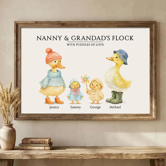 Personalized Family Duck Illustration Print for Grandparents - Cute Home Decor Poster or Canvas MagicInPrints