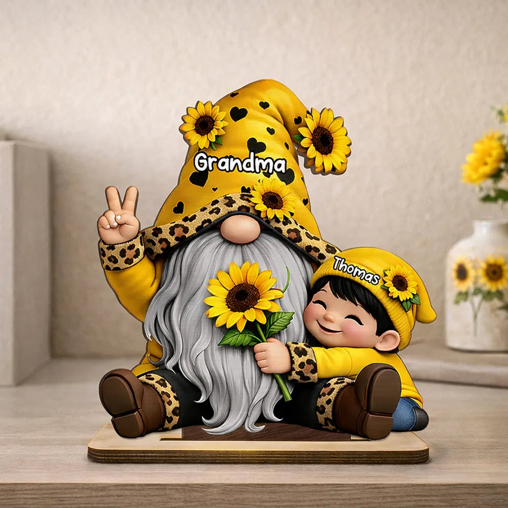 Personalized Grandma Gnome Figurine with Sunflowers for Family Decor - Gift for Grandparents Plaque MagicInPrints