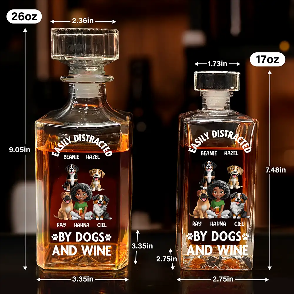 Easily Distracted By Dogs and Wine – Personalized Square Whiskey Bottle – Gift for Dog Lovers Whiskey Bottle MagicInPrints