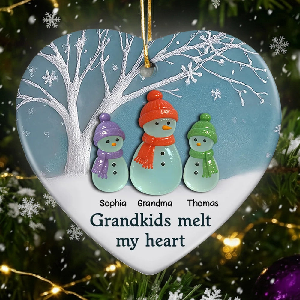 Personalized Heart Ornament for Grandparents with Snowman Family - Christmas Gift Ornament MagicInPrints