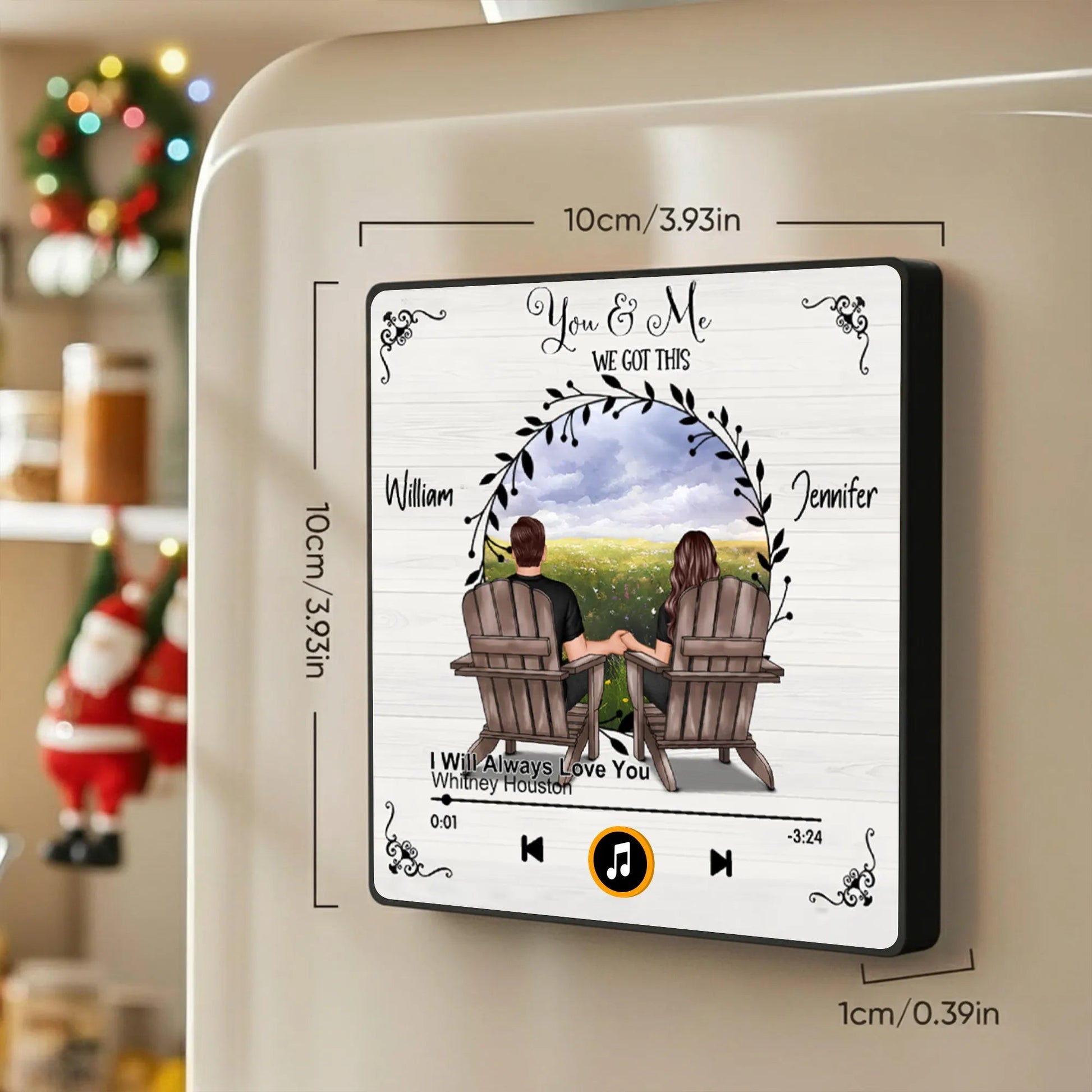 Personalized Music Plaque for Couples - Romantic Gift with Custom Names and Song Fridge Magnet MagicInPrints