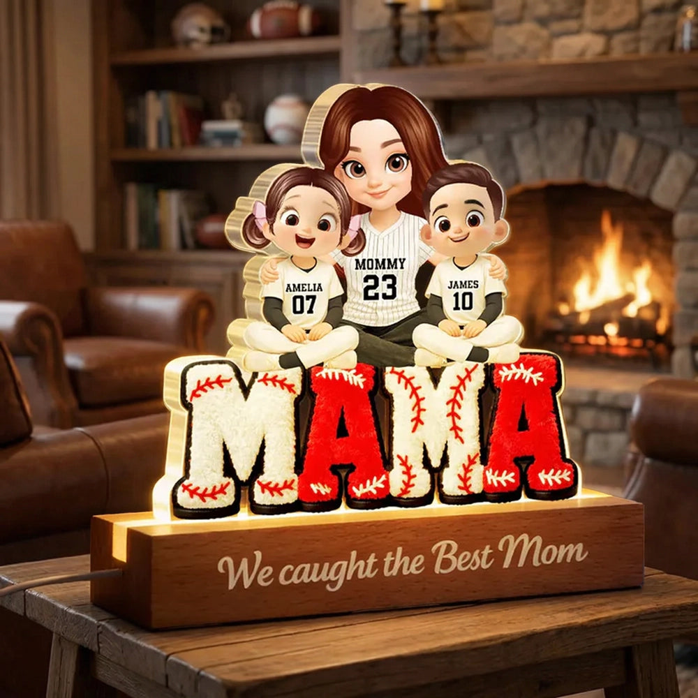 Personalized LED Baseball Mom Sign with Kids' Names - Mother's Day Gift Plaque MagicInPrints