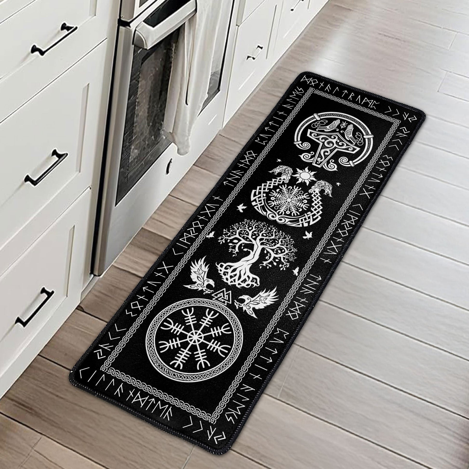 Viking Rune Kitchen Runner Rug for Home Decor - Nordic Mythology Design Doormat MagicInPrints