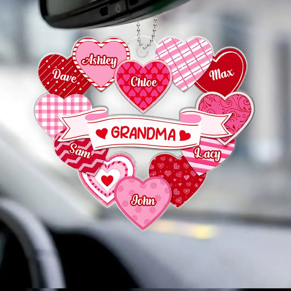 Personalized Heart Car Ornament for Grandma - Family Names Display Car Hanger MagicInPrints