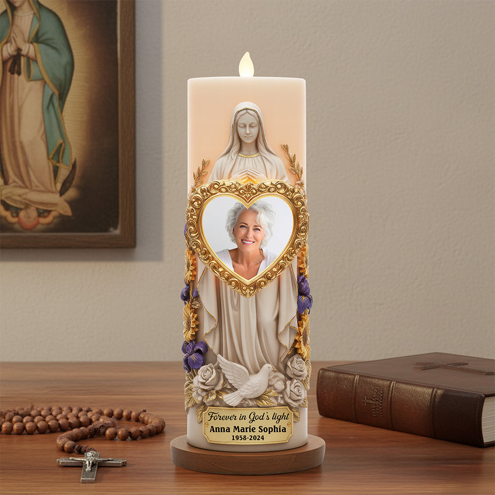 "Forever in God's Light" - Custom Photo Memorial LED Candle - Meaningful Gift for Loved Ones Led Candle PopCulturePrints