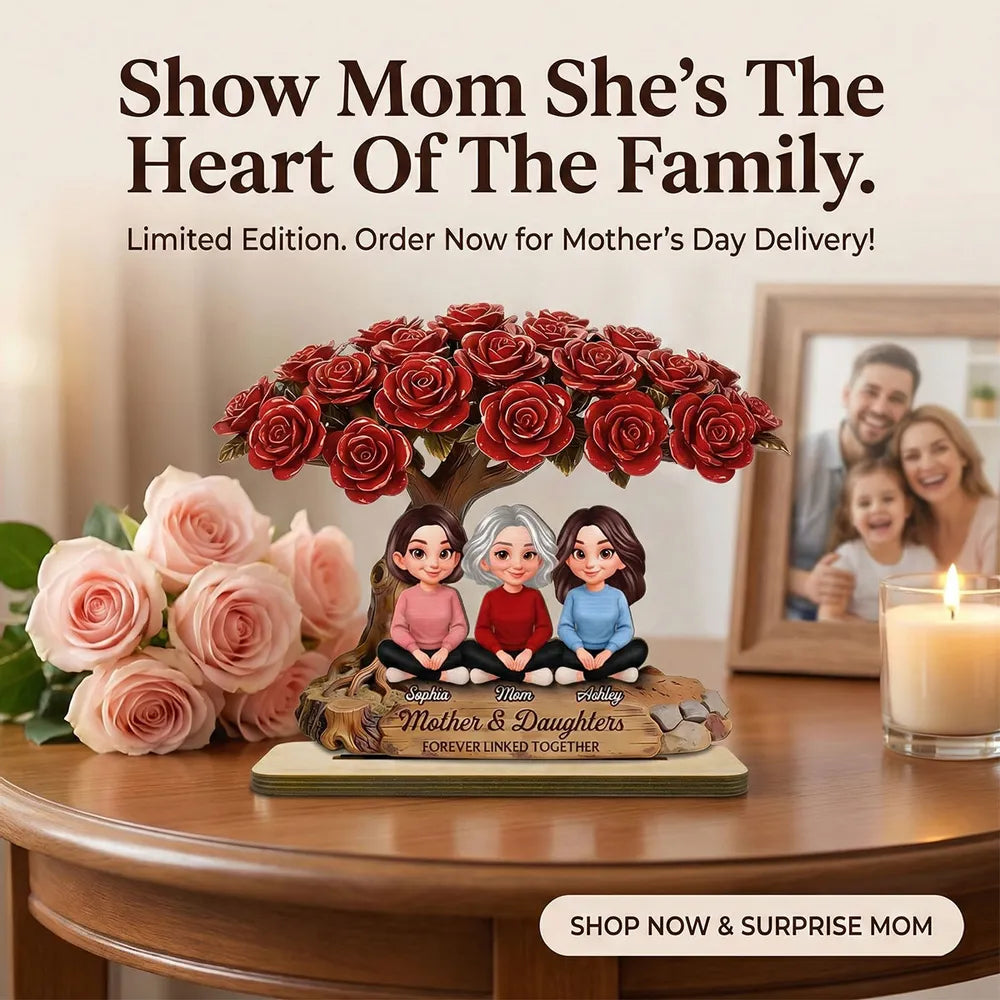 Personalized Mother & Daughters Figurine with Rose Tree - Sentimental Family Gift Plaque MagicInPrints