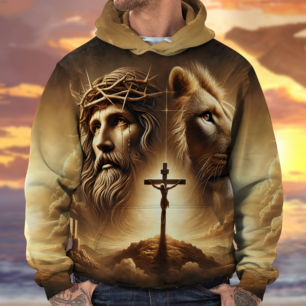 Personalized Jesus and Lion Hoodie - Meaningful Christian Gift AOP Products PopCulturePrints