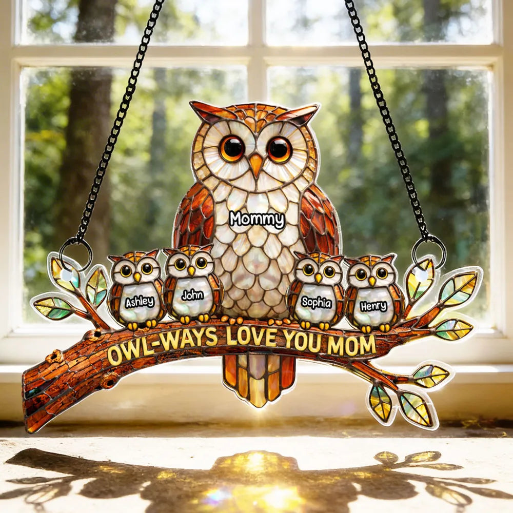 Personalized Owl Family Suncatcher for Moms - Mother's Day Gift Ornament MagicInPrints