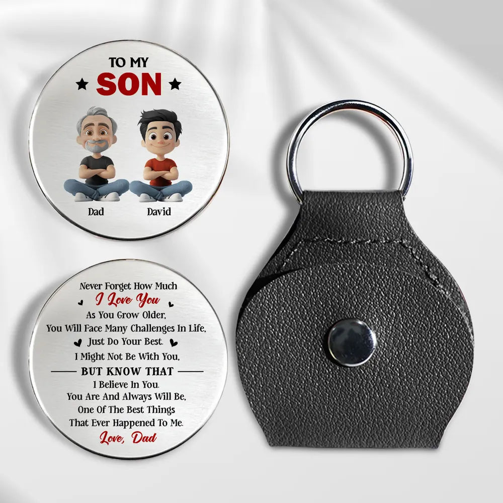 Personalized Leather Keychain for Son - Heartfelt Message from Dad Keychain MagicInPrints