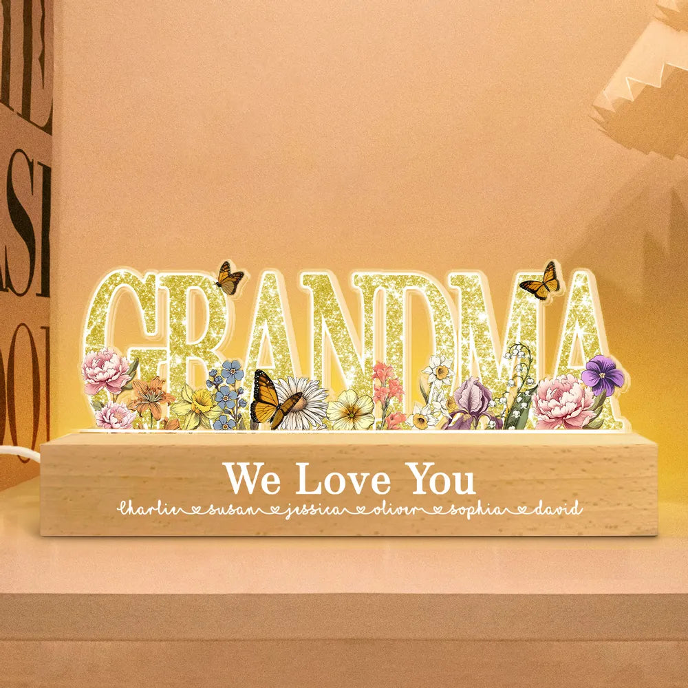 Personalized LED Wooden Night Light for Mom with Floral Design - Mother's Day Gift Plaque MagicInPrints