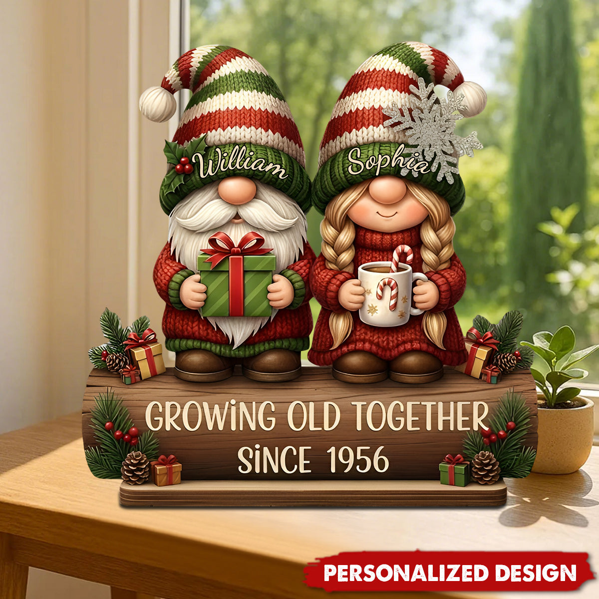 Personalized Christmas Gnome Couple Figurine for Couples - Anniversary Gift Plaque MagicInPrints