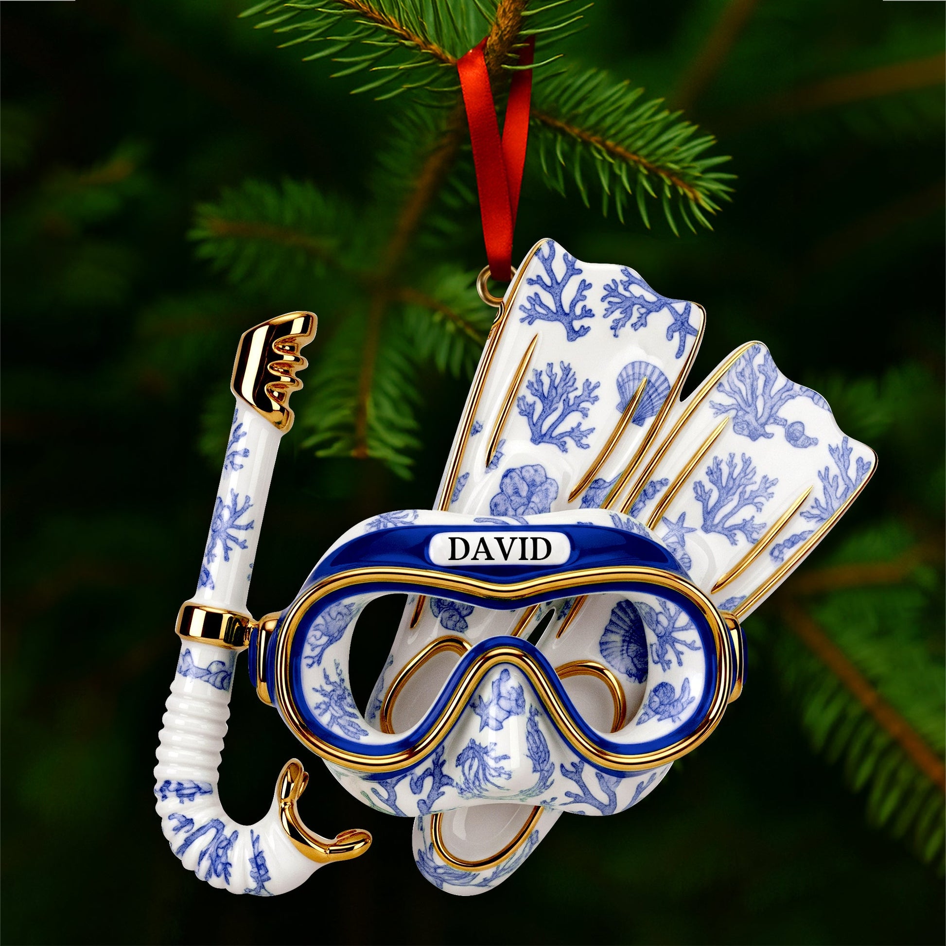 “Dive Into Joy!” - Deep Sea Diver's Toile Christmas Ornament - Personalized Gift for Scuba Diving Lovers Ornament MagicInPrints