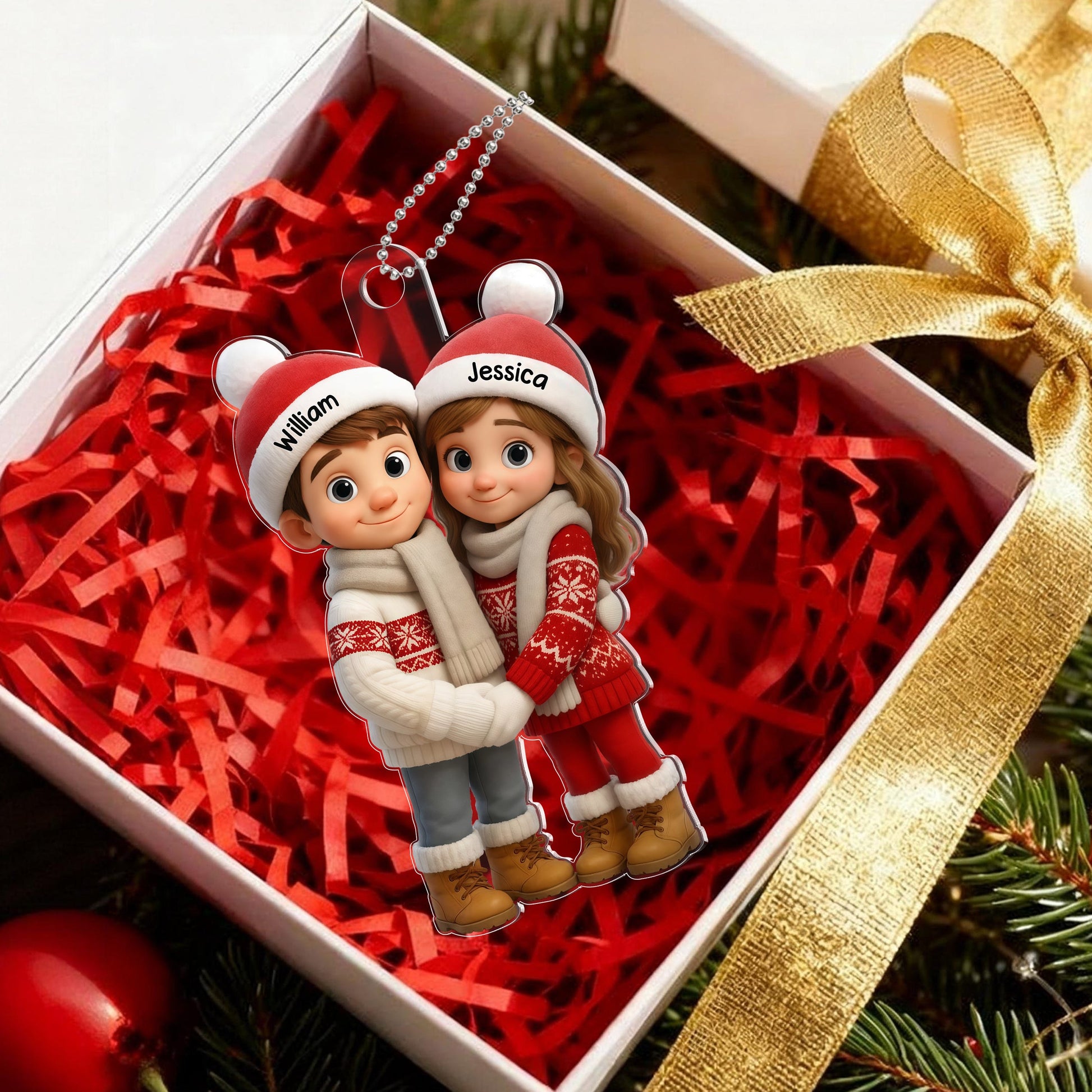 Personalized Christmas Couple Ornament for Kids - Holiday Tree Decoration Ornament MagicInPrints